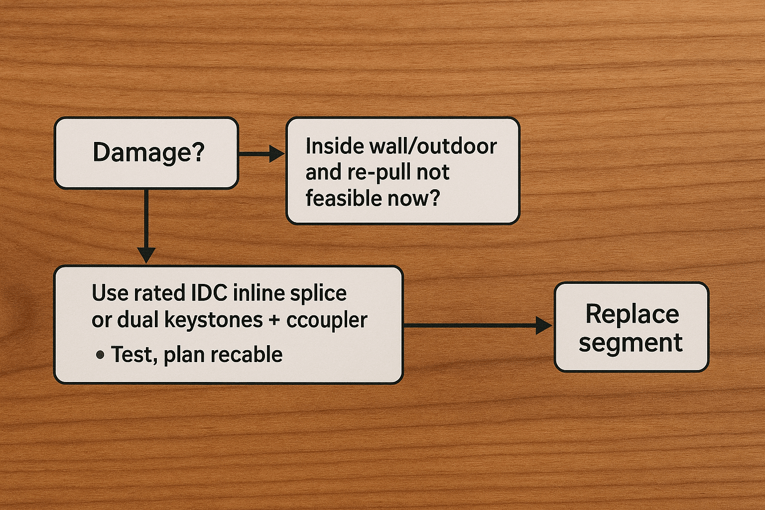  Flowchart showing acceptable splice cases (rated parts, constrained scenarios) versus cases that should be recabled for standards-compliant performance. 